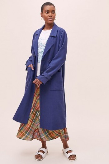 Marleigh Crinkle Trench Coat Navy - flipped