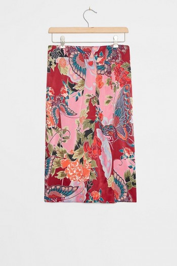ANTHROPOLOGIE Mariana Sarong Midi Skirt / flower & butterfly prints