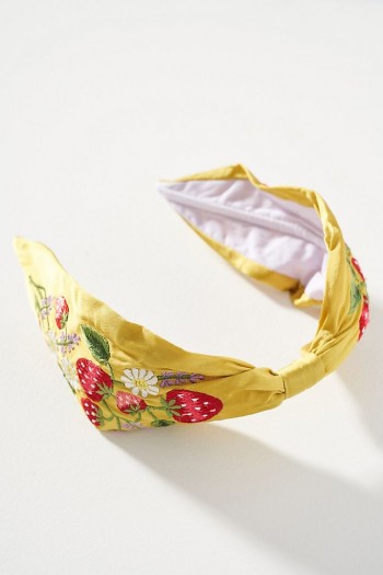 Alice Archer x Anthropologie Strawberry Headband Chartreuse / strawberries / embroidered headbands