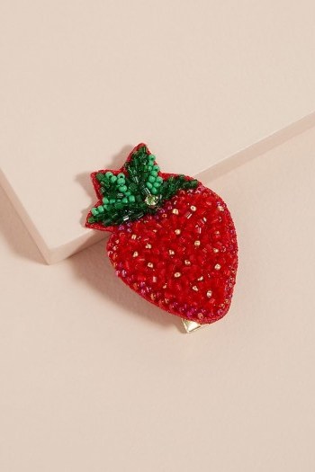 Alice Archer x Anthropologie Strawberry Beaded Hair Clip / fruit themed accessories / strawberries - flipped