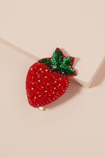 Alice Archer x Anthropologie Strawberry Beaded Hair Clip / fruit themed accessories / strawberries