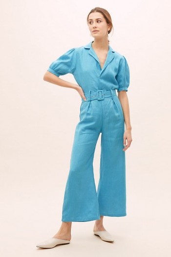 Faithfull The Brand Frederikke Linen Jumpsuit Blue | puffed sleeve jumpsuits - flipped