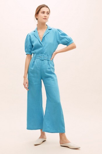 Faithfull The Brand Frederikke Linen Jumpsuit Blue | puffed sleeve jumpsuits