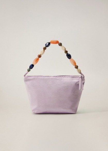 MANGO Beads strap bag lilac | small bead handle bags - flipped