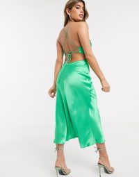 Bec & Bridge loren cut out midi slip dress in emerald / glossy green fabrics / strappy tie back dresses