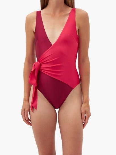 ZIMMERMANN Bellitude wrap-effect swimsuit ~ colour block swimwear ~ red and pink swimsuits - flipped