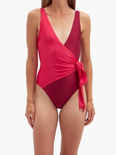 ZIMMERMANN Bellitude wrap-effect swimsuit ~ colour block swimwear ~ red and pink swimsuits