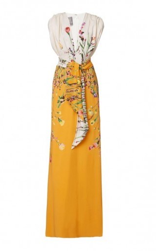 Lela Rose Belted Floral Crepe Gown - flipped