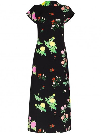 Bernadette Valentine floral-print midi dress / chic high-neck deep V-back dreses - flipped