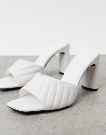 Quilted mules – Bershka pleated heeled mule in white - flipped