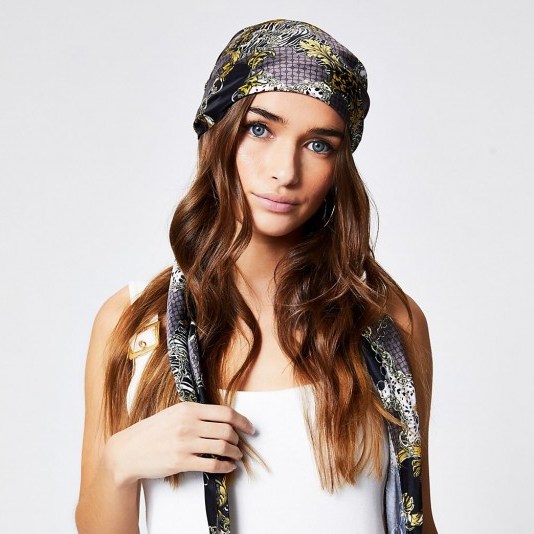 River Island Black chain print headscarf | boho accessories | printed head scarves - flipped