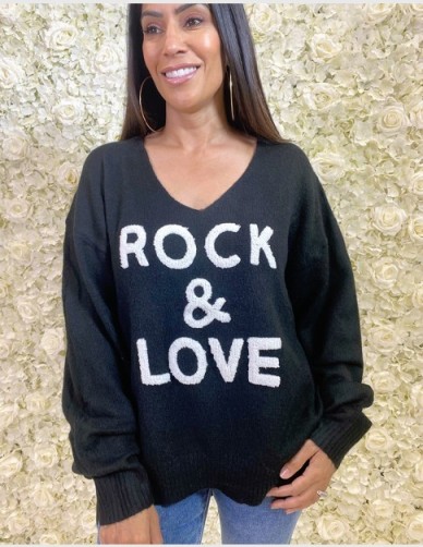 FOREVER UNIQUE Black Rock & Love Jumper / slogan sweater