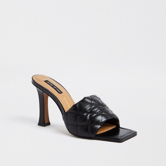 Quilted mules / RIVER ISLAND Black woven square toe mule sandal - flipped