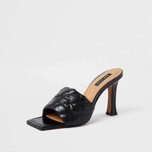 Quilted mules / RIVER ISLAND Black woven square toe mule sandal