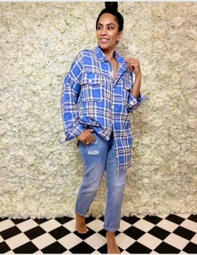 FOREVER UNIQUE Blue And White Premium Check Shirt / oversized shirts - flipped