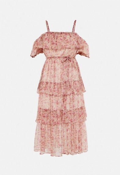 MISSGUIDED blush floral print cami tiered midi dress