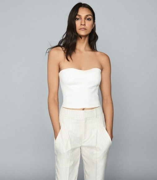 REISS BOBBI CROPPED BUSTIER TOP WHITE ~ strapless summer tops - flipped