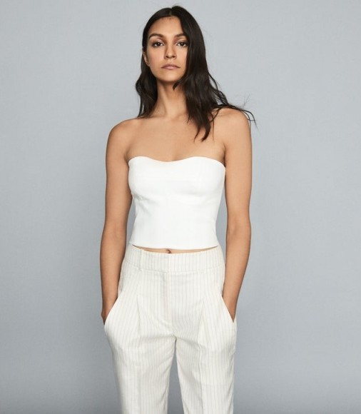 REISS BOBBI CROPPED BUSTIER TOP WHITE ~ strapless summer tops