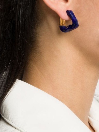 BOTTEGA VENETA twisted triangle hoop earrings | blue lapis lazuli hoops - flipped