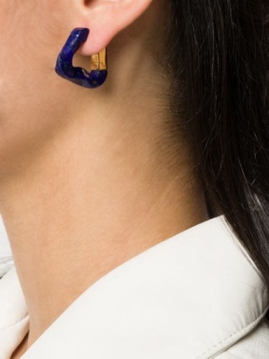 BOTTEGA VENETA twisted triangle hoop earrings | blue lapis lazuli hoops