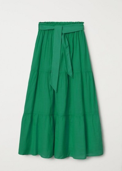 MANGO SOLI Bow midi skirt green | tiered summer skirts - flipped