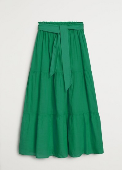 MANGO SOLI Bow midi skirt green | tiered summer skirts