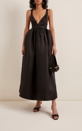 Brock Collection Bow-Embellished Silk-Taffeta Maxi Dress ~ plunge front event wear - flipped