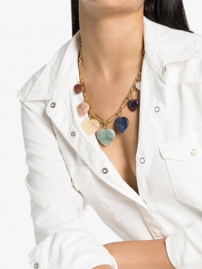 BRINKER & ELIZA Carpe Diem gold-plated charm necklace | stone hearts - flipped