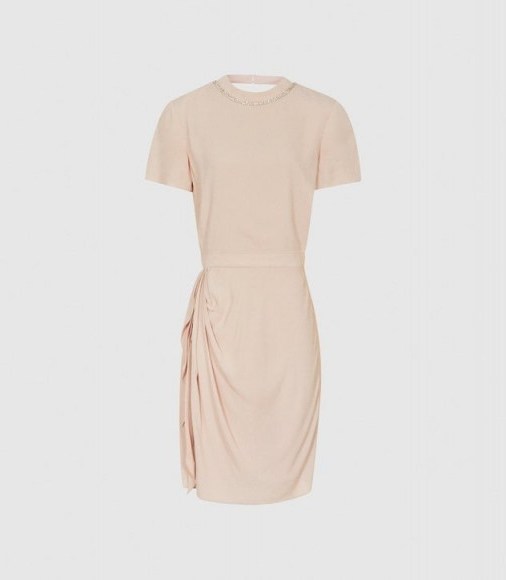 REISS BROOKLYN DIAMANTE DETAIL DRESS NUDE ~ luxe style evening dresses - flipped