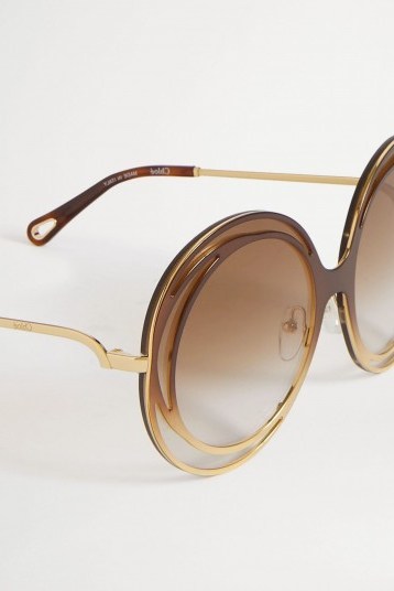 CHLOÉ Carlina oversized round-frame acetate and gold-tone sunglasses | brown ombré lenses - flipped