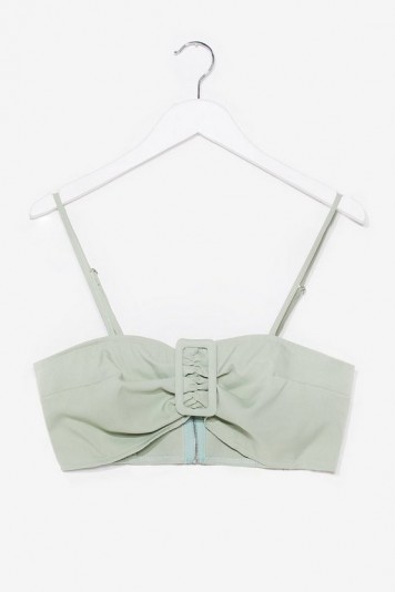 NASTY GAL Buckle It Up Buttercup Linen Bra Top Sage – strappy bralet tops