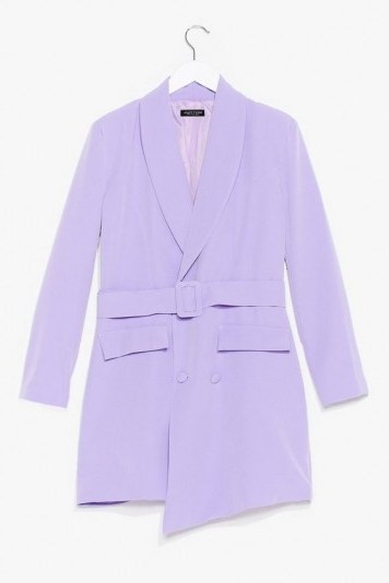 NASTY GAL Button and Belted Blazer Dress Lilac – asymmetrical jacket dresses - flipped