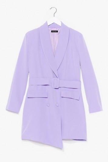 NASTY GAL Button and Belted Blazer Dress Lilac – asymmetrical jacket dresses