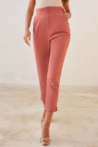 LAVISH ALICE button detail tapered trouser in dusty rose – cropped pants - flipped