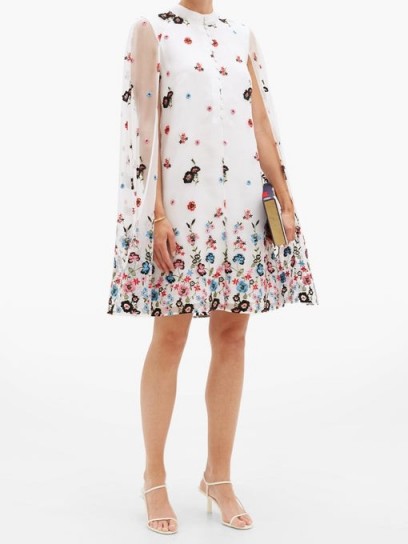 ERDEM Caelyn cape-back floral-embroidered organza dress – feminine event wear