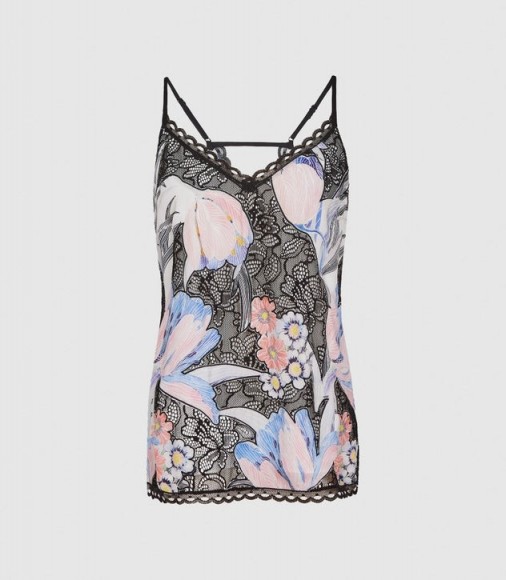 REISS CALI FLORAL PRINTED CAMI TOP BLUE PRINT ~ feminine open back camisole