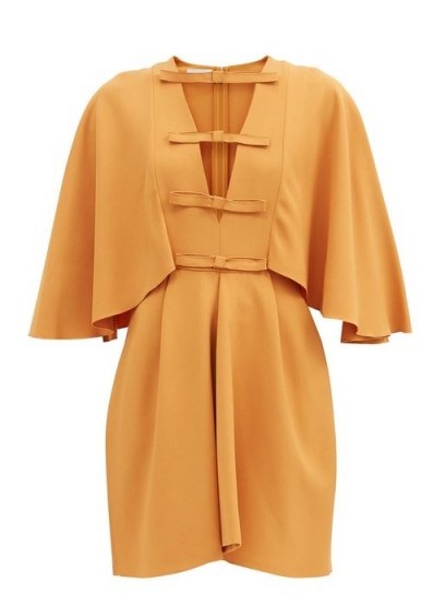 GIAMBATTISTA VALLI Cape-sleeved cutout crepe dress ~ orange dresses - flipped