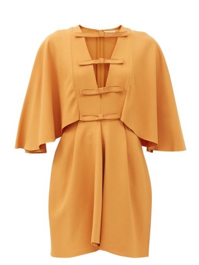 GIAMBATTISTA VALLI Cape-sleeved cutout crepe dress ~ orange dresses