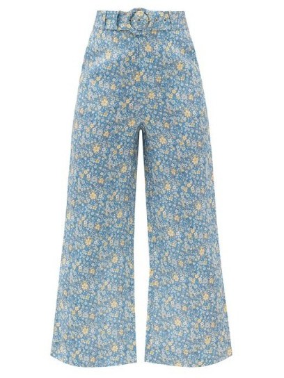 ZIMMERMANN Carnaby blue kick-flare floral-print linen trousers / cropped summer pants - flipped
