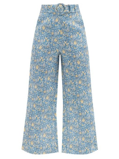 ZIMMERMANN Carnaby blue kick-flare floral-print linen trousers / cropped summer pants
