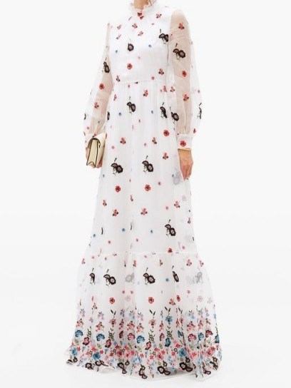 ERDEM Clementine floral-embroidered organza gown – romantic high neck, sheer sleeved event gowns - flipped