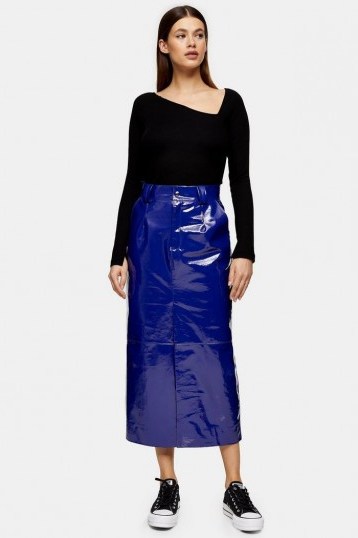 Topshop Boutique Cobalt Blue Vinyl Leather Skirt / shiny skirts - flipped