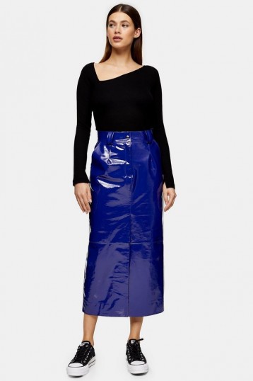 Topshop Boutique Cobalt Blue Vinyl Leather Skirt / shiny skirts