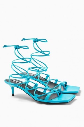 TOPSHOP CONSIDERED VIOLA Vegan Blue Heel Sandals / bright strappy kitten heels - flipped
