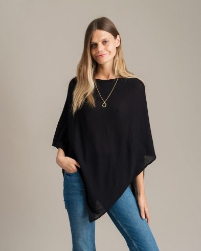 JIGSAW COTTON BLEND KNITTED PONCHO BLACK ~ lightweight ponchos - flipped