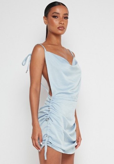 Manière De Voir COWL NECK SLIP DRESS – PALE BLUE | side ruched cami dresses - flipped