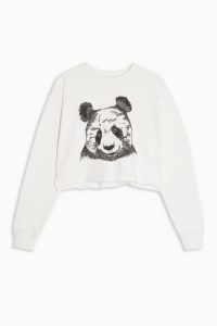TOPSHOP Cream Panda Cropped Sweatshirt / pandas / sweat tops