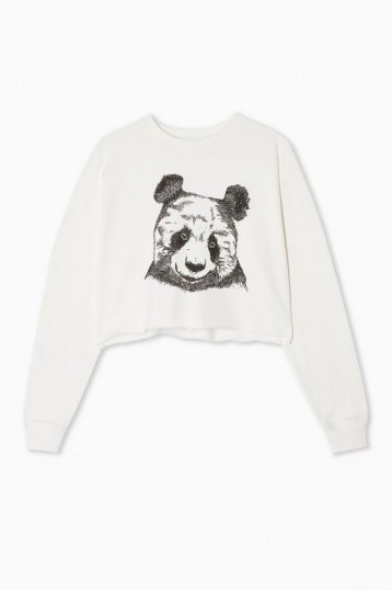 TOPSHOP Cream Panda Cropped Sweatshirt / pandas / sweat tops - flipped