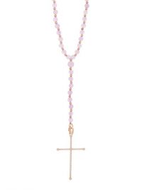 DIANE KORDAS Cross diamond, jade & 18kt rose gold necklace ~ longline crosses ~ pavé-set white diamonds
