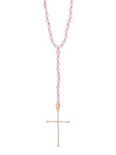DIANE KORDAS Cross diamond, jade & 18kt rose gold necklace ~ longline crosses ~ pavé-set white diamonds - flipped